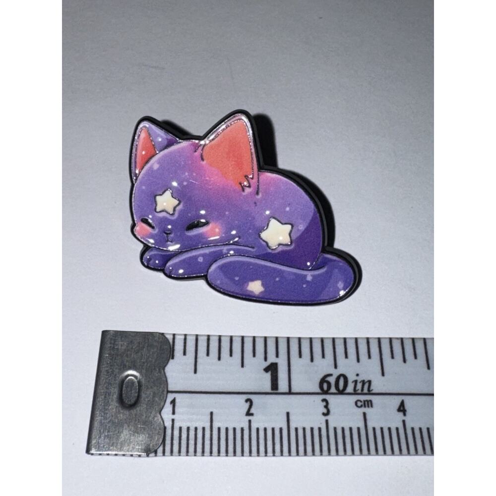 Dark Purple And Pink Celestial Cat Kitten Stars Brooch Pin